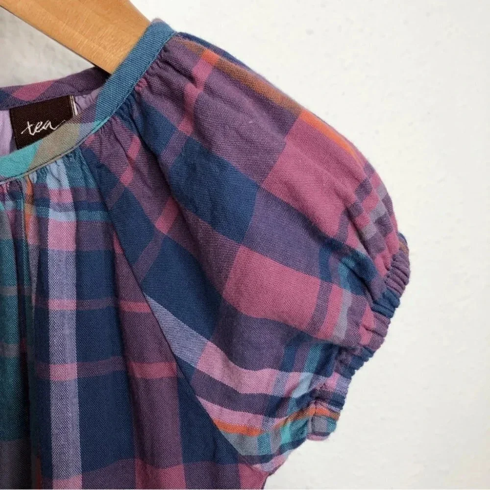 Tea Collection dress Mahamaya French blue plaid embroidered size‎ 2 years